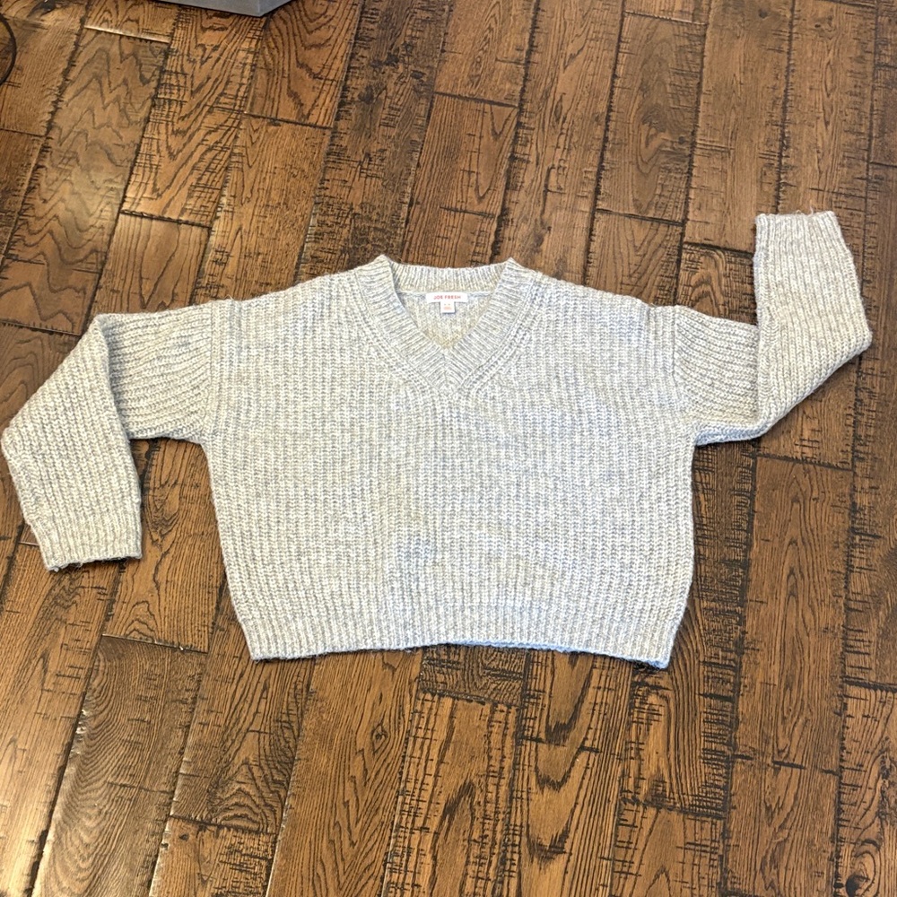 Joe Fresh Light Gray Ribbed V-Neck Sweater
